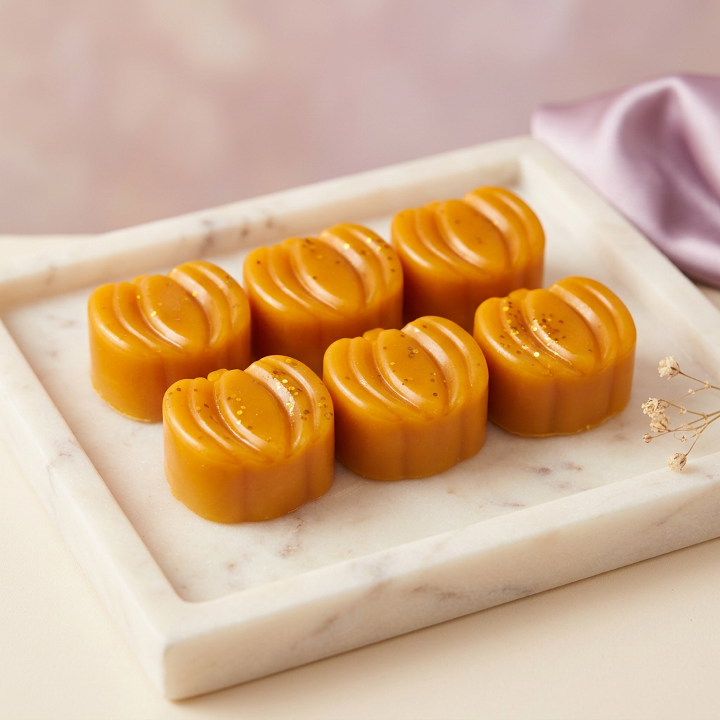 Luxury orange pumpkin wax melts with matching marble and lilac styling