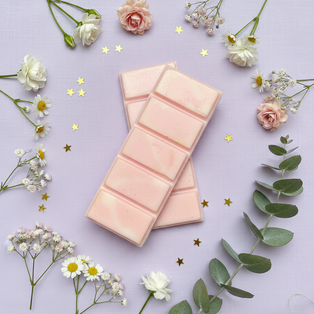 Shimmer snap bars - lilac flat lay